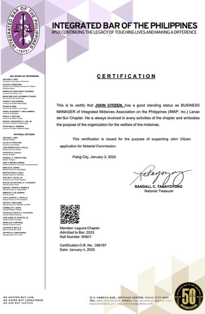 Philippines certificate of good standing Word and PDF template, version 6